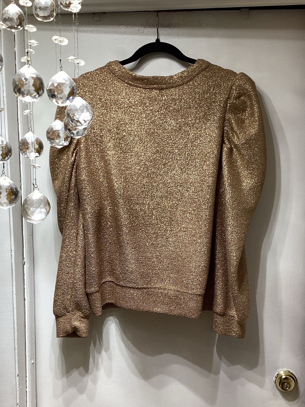 Express Gold Metallic Puff-Sleeve Sweatshirt